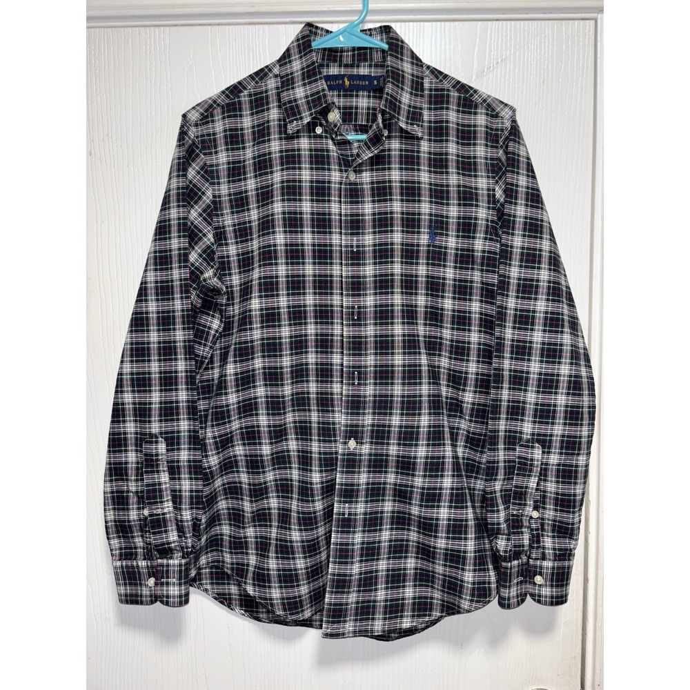 Polo Ralph Lauren Long Sleeve Classic Flannel Shirt Green Navy White Plaid S